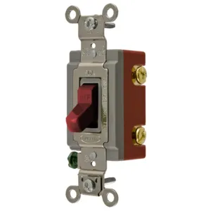 HUBBELL WIRING DEVICE-KELLEMS HBL1221R Toggle Switch, Single Pole, 20A, 120/277VAC, Red | AC8QGT 3D362