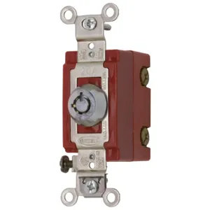 HUBBELL WIRING DEVICE-KELLEMS HBL1221RKL Barrel Key Locking Switch, Single Pole, 20A, 120/277VAC, Back And Side Wired | AB3HWA 1TJW6