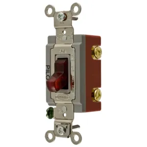 HUBBELL WIRING DEVICE-KELLEMS HBL1222PL Toggle Switch, Double Pole, 20A, 120/277VAC, Red | BD2WLY