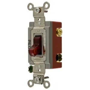 HUBBELL WIRING DEVICE-KELLEMS HBL1223PL Toggle Switch, Three Way, 20A, 120/277VAC, Red | AE7LDP 5Z738