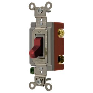 HUBBELL WIRING DEVICE-KELLEMS HBL1223R Toggle Switch, Three Way, 20A, 120/277VAC, Red | AC8QGV 3D365