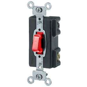 HUBBELL WIRING DEVICE-KELLEMS HBL1297 Presswitch, Single Pole, 20A, 120/277VAC, Screw Terminals, Red | BC9RWZ