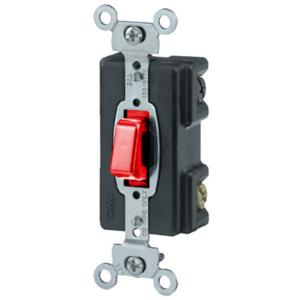 HUBBELL WIRING DEVICE-KELLEMS HBL1298 Pilot Lighted Presswitch, Three Way, 20A, 120/277VAC, Screw Terminals, Red | BC9MXD