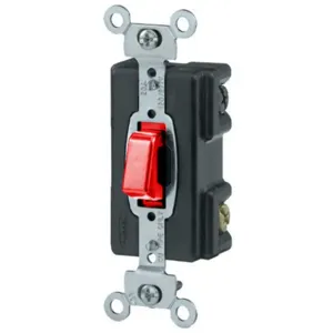 HUBBELL WIRING DEVICE-KELLEMS HBL1298 Pilot Lighted Presswitch, Three Way, 20A, 120/277VAC, Screw Terminals, Red | BC9MXD