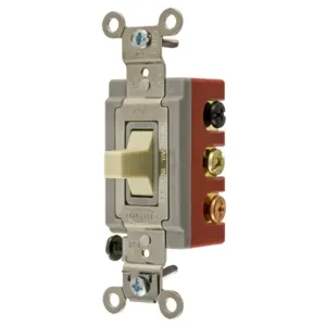 HUBBELL WIRING DEVICE-KELLEMS HBL1386I Toggle Switch, Double Pole Double Throw Center Off, 20A, 120/277VAC, Ivory | AC8QGY 3D374