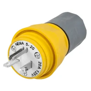 HUBBELL WIRING DEVICE-KELLEMS HBL14W33A Plug, Straight, 2-Pole, 3-Wire Grounding, 20A, 125V, 5-20P, Yellow | AH8XLN 39AW16