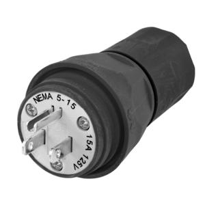 HUBBELL WIRING DEVICE-KELLEMS HBL14W47BK Watertight Plug 5-15P 15A 125VAC Black | AH8XLQ 39AW18