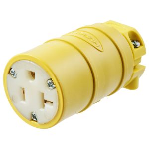HUBBELL WIRING DEVICE-KELLEMS HBL1533 Dust Tight Connector, Industrial Grade, Straight, 20A 125V, 5-20R, Yellow, 1 Pk | AC8PVB 3D010