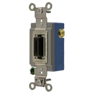 HUBBELL WIRING DEVICE-KELLEMS HBL1556L Locking Switch, Momentary Single Pole, 15A, 120/277VAC, Black Key Guide | BC7RTN