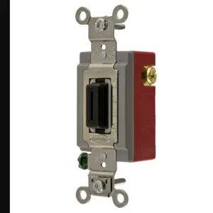 HUBBELL WIRING DEVICE-KELLEMS HBL1557L Locking Switch, Momentary Single Pole, 20A, 120/277VAC, Black Key Guide | AC8QHE 3D382