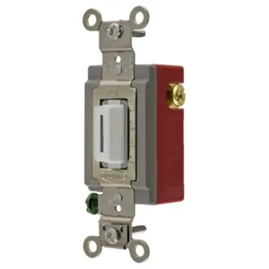 HUBBELL WIRING DEVICE-KELLEMS HBL1557LW Locking Switch, Momentary Single Pole, 20A, 120/277VAC, White Key Guide | BD3HRX