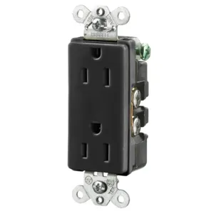 HUBBELL WIRING DEVICE-KELLEMS HBL2152BK Straight Receptacle, Duplex, 15A 125V, Black, 1 Pk | BD4ERE