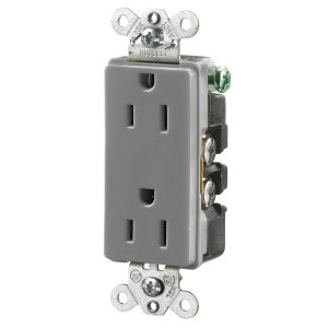 HUBBELL WIRING DEVICE-KELLEMS HBL2152GY Straight Receptacle, Duplex, 15A 125V, Gray, 1 Pk | BC9YJW
