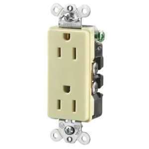 HUBBELL WIRING DEVICE-KELLEMS HBL2152I Straight Receptacle, Duplex, 15A 125V, Ivory, 1 Pk | BD3GQM