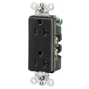 HUBBELL WIRING DEVICE-KELLEMS HBL2162BK Straight Receptacle, Duplex, 20A 125V, Black, 1 Pk | BD3HRY