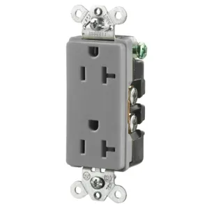 HUBBELL WIRING DEVICE-KELLEMS HBL2162GY Straight Receptacle, Duplex, 20A 125V, Gray, 1 Pk | BC8RMP