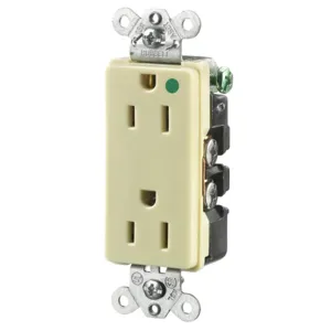 HUBBELL WIRING DEVICE-KELLEMS HBL2172I Receptacle, Duplex, 2-Pole, 3-Wire Grounding, 15A, 125V, Ivory | BC9HZB