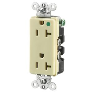 HUBBELL WIRING DEVICE-KELLEMS HBL2182I Receptacle, Duplex, 2-Pole, 3-Wire Grounding, 20A, 125V, Ivory | BC8FDP