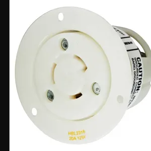 HUBBELL WIRING DEVICE-KELLEMS HBL2316 Flanged Receptacle, 20A, 125V, 2-Pole, 3-Wire Grounding | AC8PVY 3D035