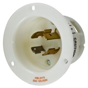 HUBBELL WIRING DEVICE-KELLEMS HBL2415 Flanged Inlet, 20A, 125/250VAC, 3-Pole, 4-Wire Grounding, White | AC8PWK 3D047