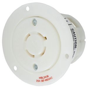 HUBBELL WIRING DEVICE-KELLEMS HBL2436 Flanged Receptacle, 20A, 3-Phase, 480VAC, 3-Pole, 4-Wire Grounding | AC8PWN 3D052