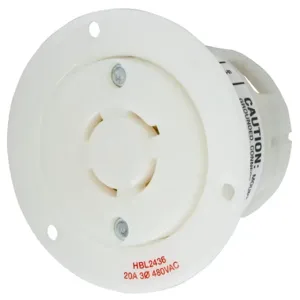 HUBBELL WIRING DEVICE-KELLEMS HBL2436 Flanged Receptacle, 20A, 3-Phase, 480VAC, 3-Pole, 4-Wire Grounding | AC8PWN 3D052