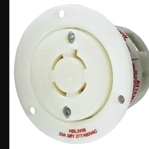 HUBBELL WIRING DEVICE-KELLEMS HBL2456 Flanged Receptacle, 20A, 3-Phase, 277/480VAC, 4-Pole, 4-Wire Non- Grounding | BD6BEB