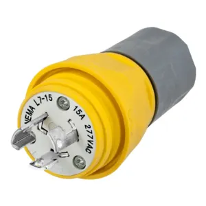 HUBBELL WIRING DEVICE-KELLEMS HBL24W34 Plug, 15A, 277VAC, 2 Pole, 3 Wire, Thermoplastic Elastomer, Yellow | AH8XMB 39AW28