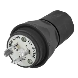 HUBBELL WIRING DEVICE-KELLEMS HBL24W34BK Plug, 15A, 277VAC, 2 Pole, 3 Wire, Thermoplastic Elastomer, Black | BD4KZM