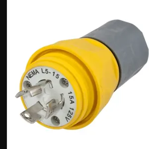 HUBBELL WIRING DEVICE-KELLEMS HBL24W47A Plug, 15A, 125VAC, 2 Pole, 3 Wire, Thermoplastic Elastomer, Yellow | AH8XLZ 39AW26