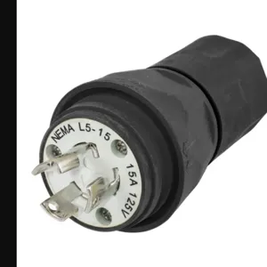 HUBBELL WIRING DEVICE-KELLEMS HBL24W47BK Plug, 15A, 125VAC, 2 Pole, 3 Wire, Thermoplastic Elastomer, Black | AH8XPW 39AW92