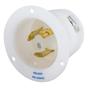 HUBBELL WIRING DEVICE-KELLEMS HBL2605 Inlet, 30A, 2 Pole, 3 Wire, 240VAC, Line To Neutral, White, Nylon | BD3VCN