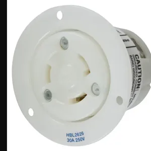 HUBBELL WIRING DEVICE-KELLEMS HBL2626 Flanged Receptacle, 30A, 250V, 2-Pole, 3-Wire Grounding | AC8PXD 3D075