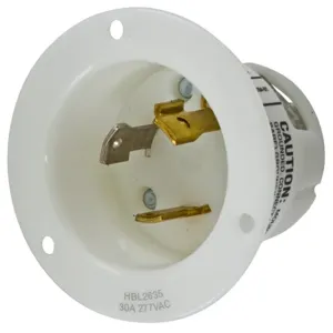 HUBBELL WIRING DEVICE-KELLEMS HBL2635 Flanged Inlet, 30A, 277VAC, 2-Pole, 3-Wire Grounding, Screw Terminal, White | CE6TAT