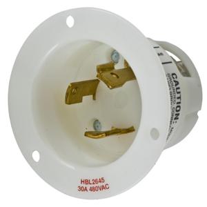 HUBBELL WIRING DEVICE-KELLEMS HBL2645 Flanged Inlet, 30A, 480V, 2-Pole, 3-Wire Grounding, Screw Terminal, White | CE6TAV