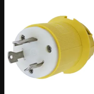 HUBBELL WIRING DEVICE-KELLEMS HBL26CM21 Plug, 30A, 250VAC, 2 Pole, 3 Wire Grounding, Yellow, Nylon | AC8QKN 3D639