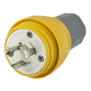 HUBBELL WIRING DEVICE-KELLEMS HBL26W08 Plug, 20A, 125/250VAC, 3 Pole, 3 Wire, Thermoplastic Elastomer, Yellow | AH8XPN 39AW85