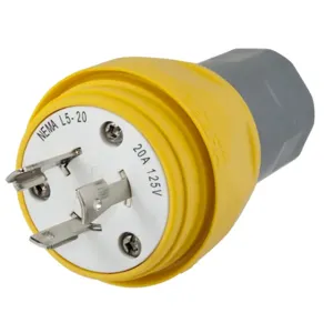 HUBBELL WIRING DEVICE-KELLEMS HBL26W47 Plug, 20A, 125VAC, 2 Pole, 3 Wire, Thermoplastic Elastomer, Yellow | AH8XMF 39AW32