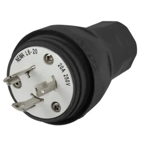 HUBBELL WIRING DEVICE-KELLEMS HBL26W48BK Plug, 20A, 250VAC, 2 Pole, 3 Wire, Thermoplastic Elastomer, Black | BD4HWJ