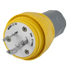 HUBBELL WIRING DEVICE-KELLEMS HBL26W49 Plug, 20A, 277VAC, 2 Pole, 3 Wire, Thermoplastic Elastomer, Yellow | AH8XMH 39AW34