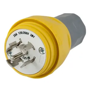 HUBBELL WIRING DEVICE-KELLEMS HBL26W81 Plug, 20A, 3 Phase, Wye, 120/208V, 4 Pole, 5 Wire, Yellow | AH8XQB 39AW97