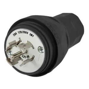 HUBBELL WIRING DEVICE-KELLEMS HBL26W81BK Plug, 20A, 3 Phase, Wye, 120/208V, 4 Pole, 5 Wire, Black | AH8XQC 39AW98