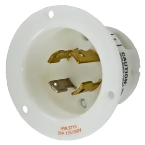 HUBBELL WIRING DEVICE-KELLEMS HBL2715 Flanged Inlet, 30A, 125/250V, 3-Pole, 4-Wire Grounding, Screw Terminal, White | AC8PXP 3D090