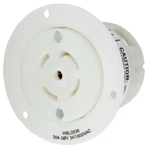 HUBBELL WIRING DEVICE-KELLEMS HBL2836 Flush Receptacle, 30A, 3-Phase, Wye 347/600VAC, 4-Pole, 5-Wire Grounding | AC8QKZ 3D666