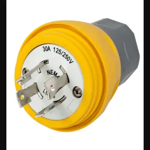 HUBBELL WIRING DEVICE-KELLEMS HBL28W74 Plug, 30A, 125/250VAC, 3 Pole, 4 Wire, Thermoplastic Elastomer, Yellow | AH8XMZ 39AW49