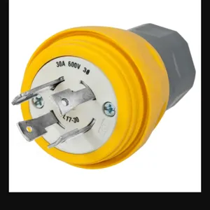 HUBBELL WIRING DEVICE-KELLEMS HBL28W77 Plug, 30A, 3 Phase, 600VAC, 3 Pole, 4 Wire, Thermoplastic Elastomer, Yellow | AH8XNC 39AW52