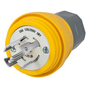 HUBBELL WIRING DEVICE-KELLEMS HBL28W81 Plug, 30A, 3 Phase, Wye, 120/208VAC, 4 Pole, 5 Wire, Yellow | AH8XQP 39AX10