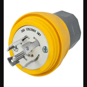 HUBBELL WIRING DEVICE-KELLEMS HBL28W81 Plug, 30A, 3 Phase, Wye, 120/208VAC, 4 Pole, 5 Wire, Yellow | AH8XQP 39AX10