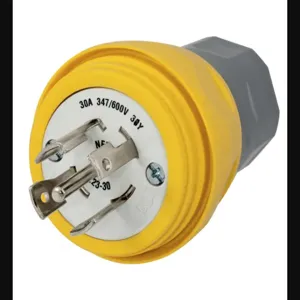 HUBBELL WIRING DEVICE-KELLEMS HBL28W83 Plug, 30A, 3 Phase, Wye, 347/600VAC, 4 Pole, 5 Wire, Yellow | AH8XQT 39AX13