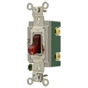 HUBBELL WIRING DEVICE-KELLEMS HBL3031PL Toggle Switch, Single Pole, 30A, 120/277VAC, Red | BD2DRZ